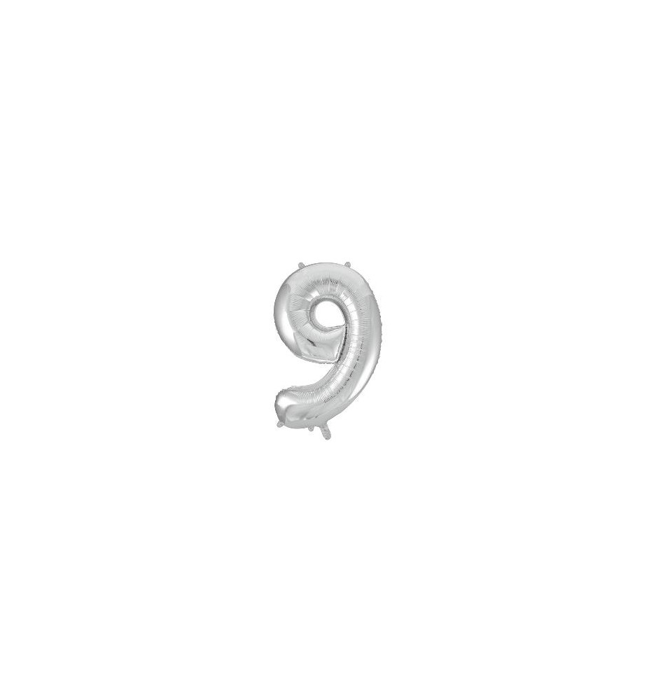 -GLOBO FOIL 86CM Nº 9 PLATA