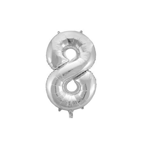 -GLOBO FOIL 86CM Nº 8 PLATA