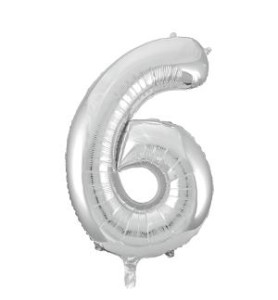 -GLOBO FOIL 86CM Nº 6 PLATA
