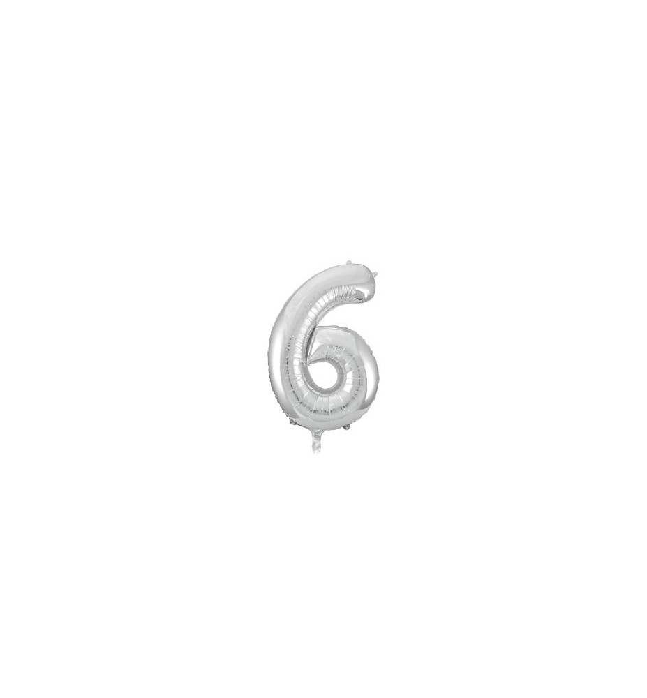 -GLOBO FOIL 86CM Nº 6 PLATA