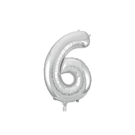 -GLOBO FOIL 86CM Nº 6 PLATA