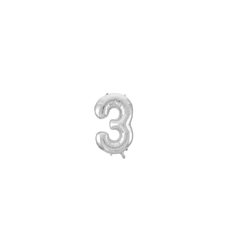 -GLOBO FOIL 86CM Nº 3 PLATA