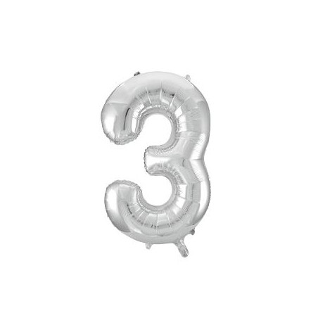 -GLOBO FOIL 86CM Nº 3 PLATA