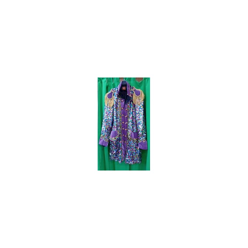 -CHAQUETA LARGA MORADA LENTEJUELAS CUADRADAS XS