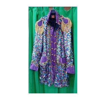 -CHAQUETA LARGA MORADA LENTEJUELAS CUADRADAS XXL