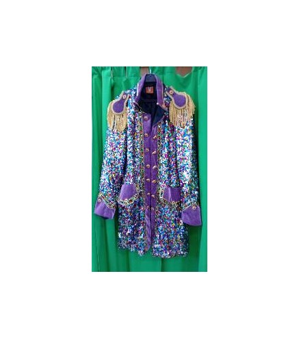 -CHAQUETA LARGA MORADA LENTEJUELAS CUADRADAS XXL