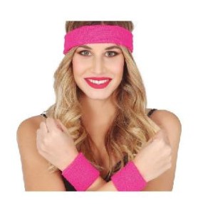 -CONJUNTO 2 MUÑEQUERAS Y CINTA ROSA