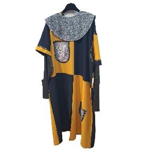 -TRAJE MEDIEVAL CUARTELADO MOSTAZA L
