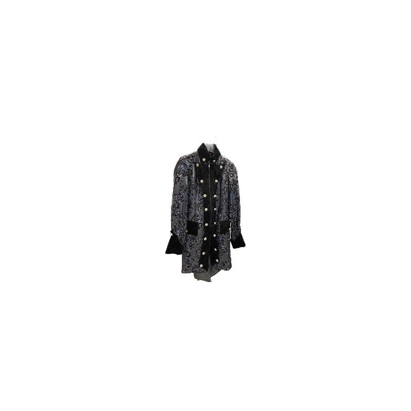 -CHAQUETA LARGA NEGRA METALIZADA Y NEGRO S
