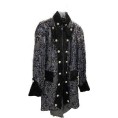 -CHAQUETA LARGA NEGRA METALIZADA Y NEGRO S