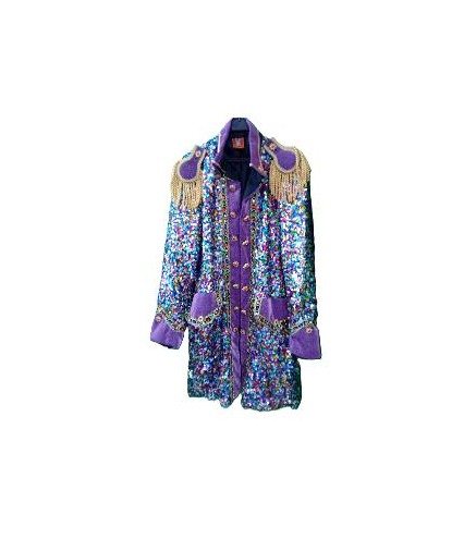 -CHAQUETA LARGA MORADA LENTEJUELAS CUADRADAS XXL