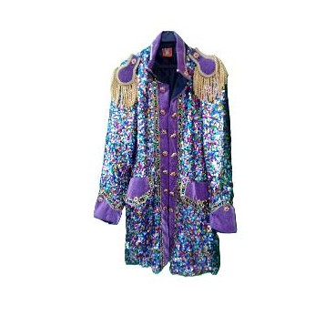 -CHAQUETA LARGA MORADA LENTEJUELAS CUADRADAS XS