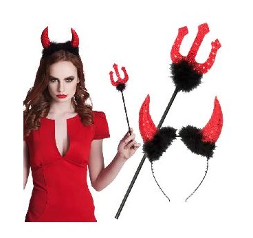 -CONJUNTO DEMONIO (CUERNOS Y TENEDOR 40 CM)