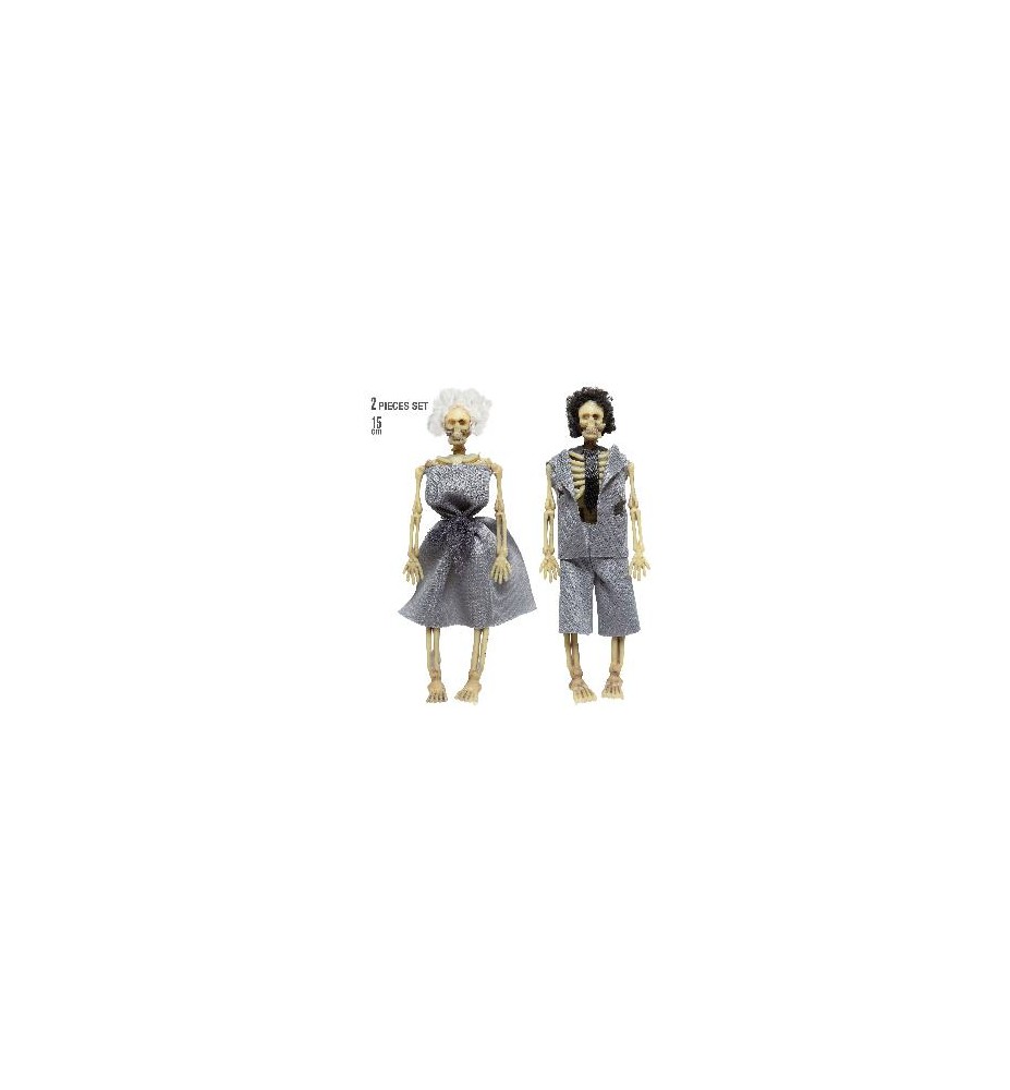 -PAREJA DE ESQUELETOS VESTIDOS 15 CM