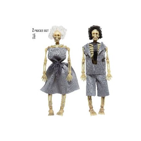-PAREJA DE ESQUELETOS VESTIDOS 15 CM