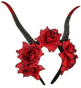 -DIADEMA CUERNOS Y ROSAS ROJAS