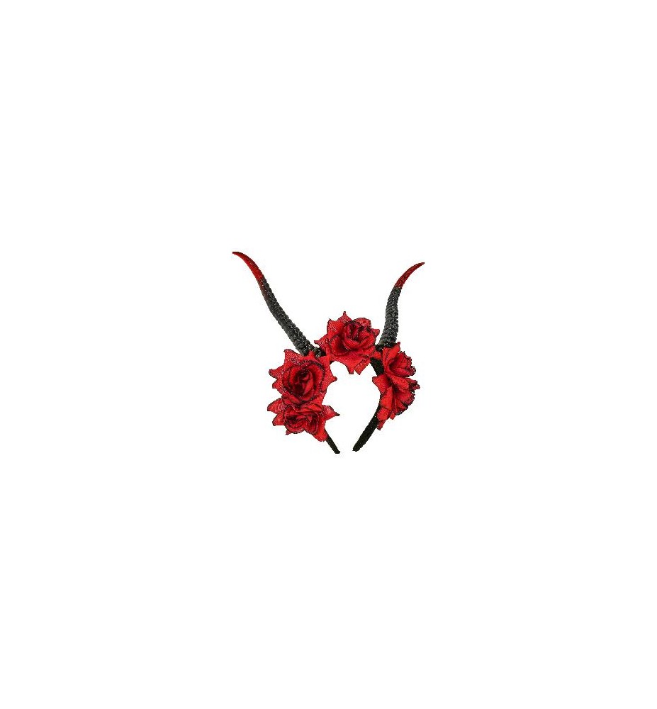 -DIADEMA CUERNOS Y ROSAS ROJAS