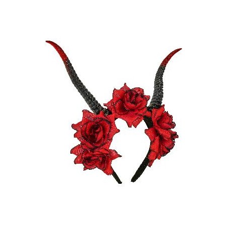 -DIADEMA CUERNOS Y ROSAS ROJAS
