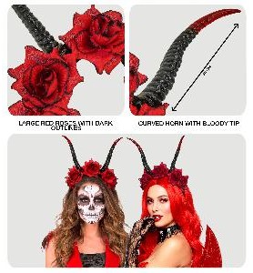 -DIADEMA CUERNOS Y ROSAS ROJAS