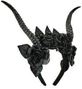 -DIADEMA CUERNOS Y ROSAS NEGRAS
