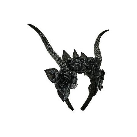 -DIADEMA CUERNOS Y ROSAS NEGRAS