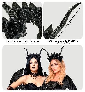 -DIADEMA CUERNOS Y ROSAS NEGRAS