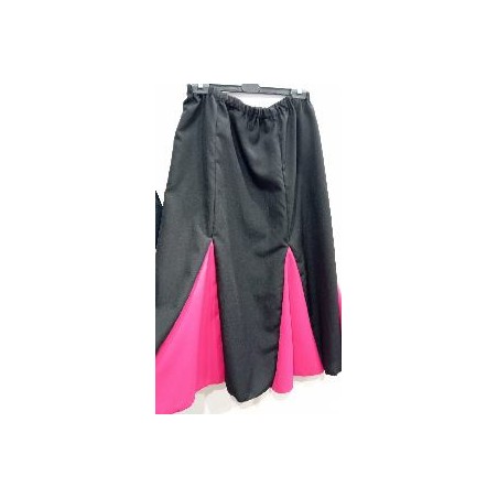 FALDA FLAMENCA NEGRA CON GODETS FUCSIA T-XL