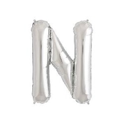 -GLOBO LETRA "N" 83 CM PLATA