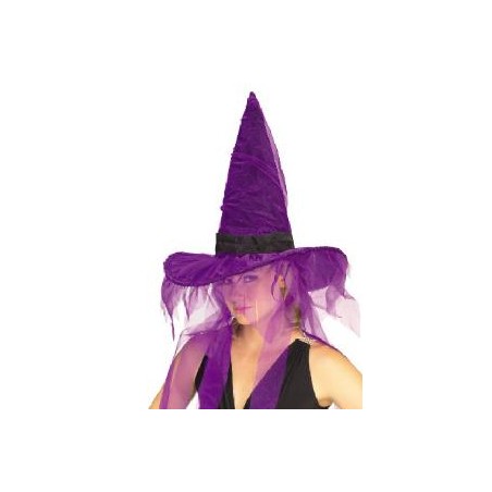 -SOMBRERO BRUJA TUL COLORES SURTIDOS NARANJA Y MORADO