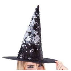 -SOMBRERO DE BRUJA LENTEJUELAS COLOR NEGRO