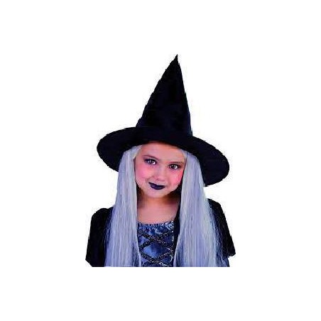 -SOMBRERO BRUJA NEGRO CON PELO INFANTIL