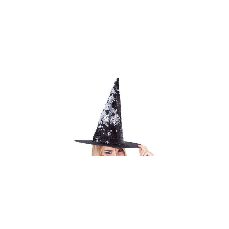-SOMBRERO DE BRUJA LENTEJUELAS COLOR NEGRO