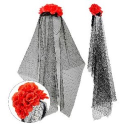 -DIADEMA CON ROSAS ROJAS Y VELO  CATRINA