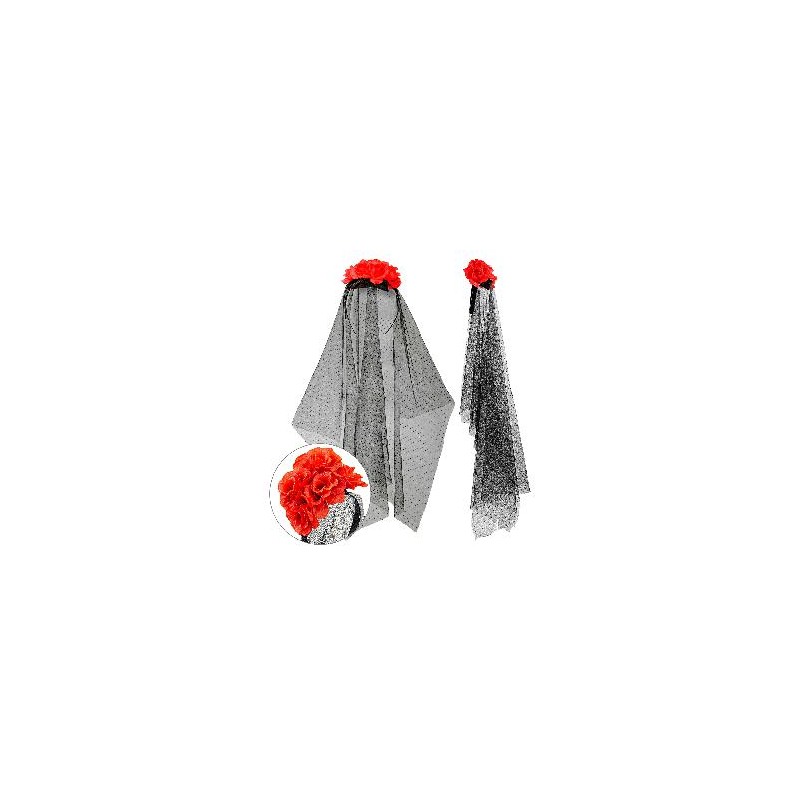 -DIADEMA CON ROSAS ROJAS Y VELO  CATRINA