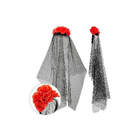 -DIADEMA CON ROSAS ROJAS Y VELO  CATRINA