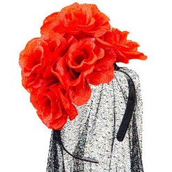 -DIADEMA CON ROSAS ROJAS Y VELO  CATRINA