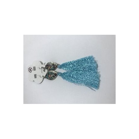 PENDIENTE FLECO CON BOTON PLATA DECORADO AZUL