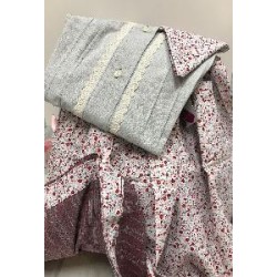 TRAJE NESKA GRIS FALDA FLORES GRANATE T-10