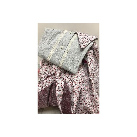 TRAJE NESKA GRIS FALDA FLORES GRANATE T-10