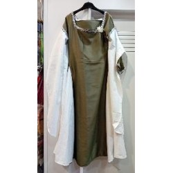 -VESTIDO MEDIEVAL VERDE OLIVA Y BLANCO L