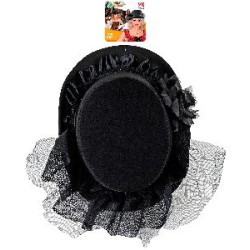 SOMBRERO NEGRO CON ROSA Y TULL