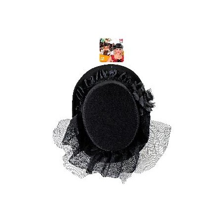 SOMBRERO NEGRO CON ROSA Y TULL