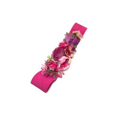 CINTURON ELASTICO FLORES FUCSIA