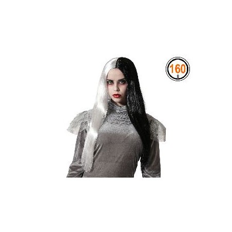 -PELUCA MELENA LARGA LISA BLANCO Y NEGRO