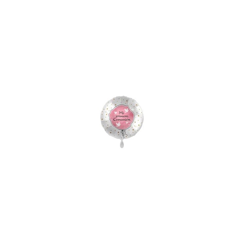 -GLOBO FOIL 2MI PRIMERA COMUNION" ROSA 43 CM