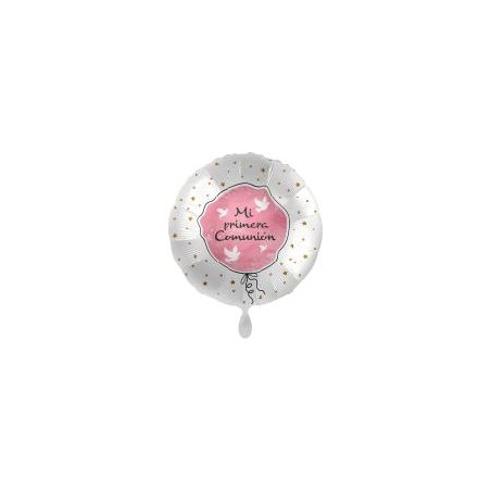 -GLOBO FOIL 2MI PRIMERA COMUNION" ROSA 43 CM