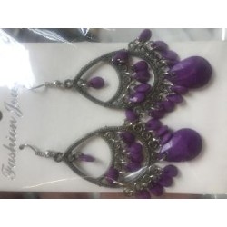 PENDIENTE LAGRIMA DOS AROS OVALADO MORADO