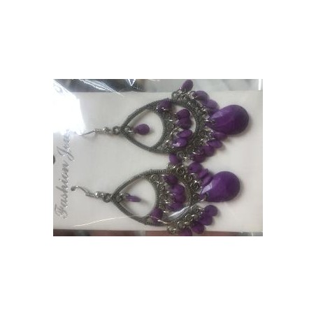 PENDIENTE LAGRIMA DOS AROS OVALADO MORADO