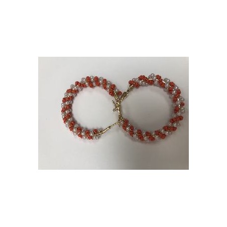 PENDIENTES ARO PERLAS Y CUENTAS NARANJAS