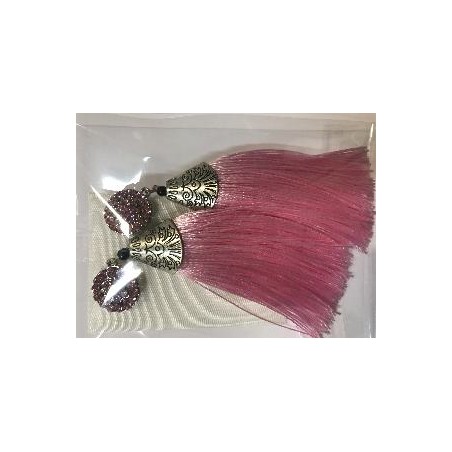 PENDIENTE FLECO BOTON CRISTAL ROSA
